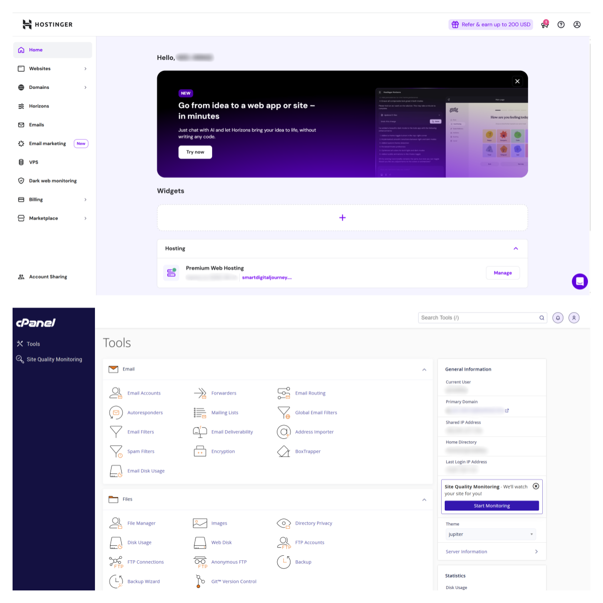 Hostinger hPanel vs cPanel Comparison Chart