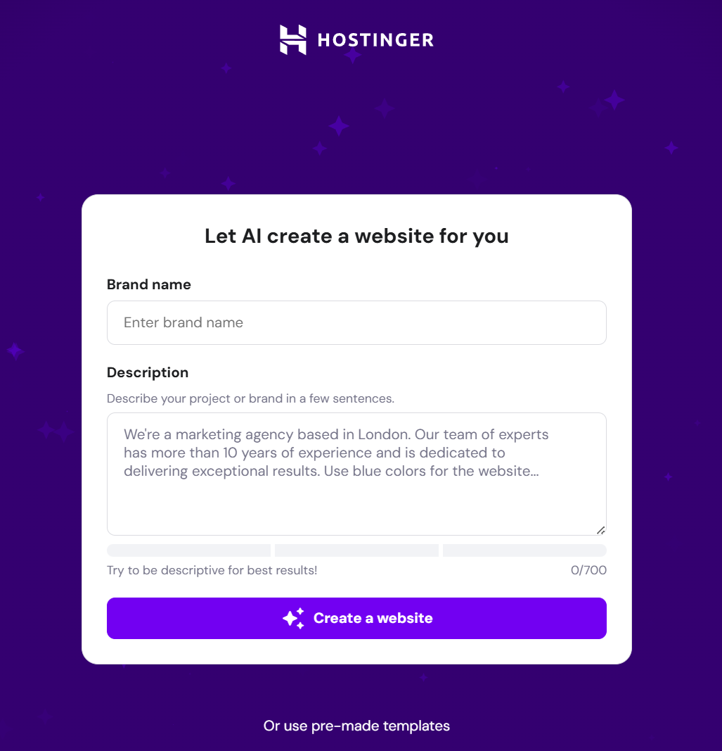 Hostinger AI Website Builder Feature
AI Powered Website Setup